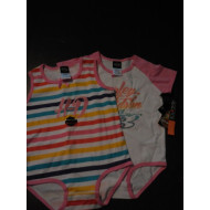 Harley-Davidson 3pcs Baby Girl pack Rainbow Glitter Print with Stripes Creeper with Bibs 24M