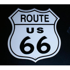 Plechová cedule černobílé logo Route 66, 28 cm x 29 cm