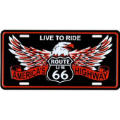 Route 66 Live To Ride Eagle Tin License Plate Sign 6x12