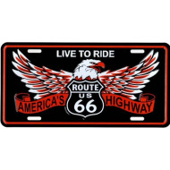 Route 66 Live To Ride Eagle Tin License Plate Sign 6x12