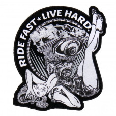 Motorkářská nášivka Ride Fast Live Hard Harley Pin-up Girl 11,5x10cm