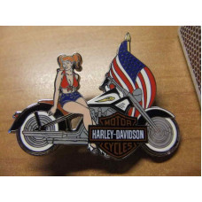Harley Davidson Lady on Harley US flag Pin