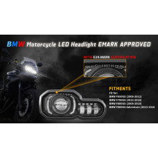 EU E-marked LED black headlight for BMW F800GS