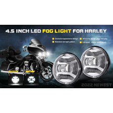 EU approved LED Passing Lamps for Harley Davidson E-mark 4,5" - Chrome 2022 version, 3000LM