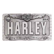 HDWBU11375 Harley-Davidson® Women's Embellished License Plate Belt Buckle, Antique Silver