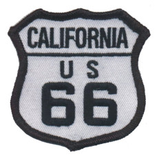 Motorkářská nášivka Route 66 - Kalifornie černobílá 6,5x6,5cm