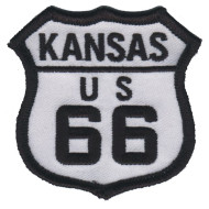 Motorkářská nášivka Route 66 - KANSAS černobílá 6,5x6,5cm