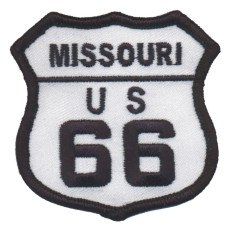 Motorkářská nášivka Route 66 - MISSOURI černobílá 6,5x6,5cm