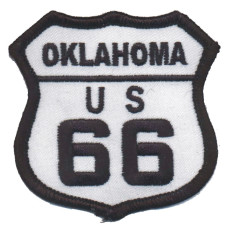 Motorkářská nášivka Route 66 - OKLAHOMA černobílá 6,5x6,5cm
