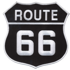 Velká zádová motorkářská nášivka Route 66  černobílá 20cm