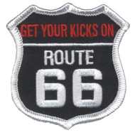 Motorkářská nášivka GET YOUR KICKS ON ROUTE 66, rozměr 6,5x6,5cm