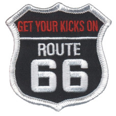 Motorkářská nášivka GET YOUR KICKS ON ROUTE 66, rozměr 6,5x6,5cm