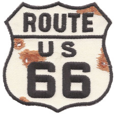 Motorkářská nášivka Route 66 - rezavá, prostřílená 6,5x6,5cm