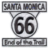 Motorkářská nášivka Route 66 - SANTA MONICA, konec R66 černobílá 6,5x6,5cm