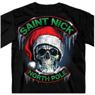 Men's Biker Short Sleeve Saint Nick Skull Christmas T-Shirt XLarge