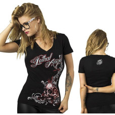 Biker Ladies Lethal Angel Rose Skull T-shirt Large