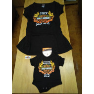 Set dětské motorkářské černé body pro miminko a dlouhé tričko pro maminku H-D, vel. S, M + 3 měsíce