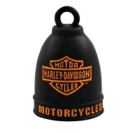 Harley-Davidson černý motorkářský zvoneček s oranžovým logem - pro bezpečný návrat domů HRB130